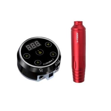 Imagem de Kit Máquina Dermografo Pen Rotativa Para Tattoo Aurora P2 + Fonte Auro