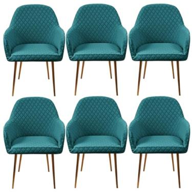 Imagem de Lzyjckh Cadeiras de Jantar com Braço, Capa para Cadeira com Encosto Curvo de Alta Elástica, Protetor para Cadeira de Cozinha, para Decoração de Casa, Sala de Estar e Escritório,Blue,6PCS