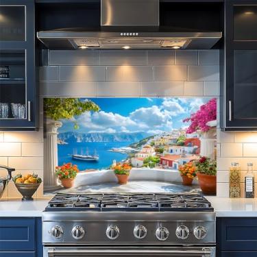 Imagem de Papel de parede de cozinha autoadesivo à prova de óleo à prova d'água Backsplash filme protetor de parede papel removível para armário 76 x 16 polegadas