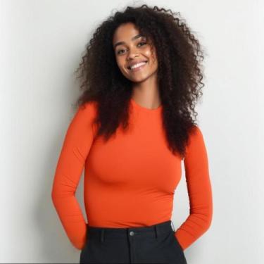 Imagem de Camiseta Feminina Manga Longa Uv50 Inverno/verão Dry Fit Laranja - Fan