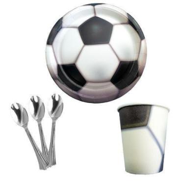 Imagem de Kit 10 Pratos Copos De Bola De Futebol Papel Colher 14Cm - Udlandia