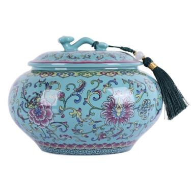 Imagem de Pote decorativo de gengibre esmaltado de cerâmica para decoração de casa - jarra de armazenamento de porcelana azul e branca, vaso de flores chinoiserie, recipiente decorativo multiuso (verde)
