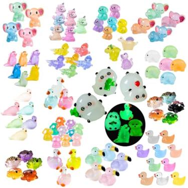 Imagem de 220 peças de mini animais de resina, brilham no escuro para minipatos, cogumelos, dinossauros, vários animais de resina vibrantes, pacote variado, adequado para paisagens em miniatura de aquário