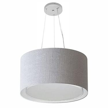Imagem de Lustre Pendente Cilíndrico Duplo Cúpula Tecido 40x25 cm, Vivare Iluminação, Pendente4123 CZ, Cinza, Médio