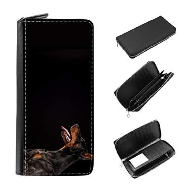 Imagem de Carteira feminina com zíper e bolsa de celular - bloqueio RFID com organizador de cartão - Retrato de cachorro Doberman Pinscher alemão