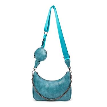 Imagem de Bolsas pequenas transversais Hobo para mulheres, bolsa de ombro macia multiuso leve retrô com bolsa de moedas 2 peças/conjunto, A-03-azul claro Pro, Small