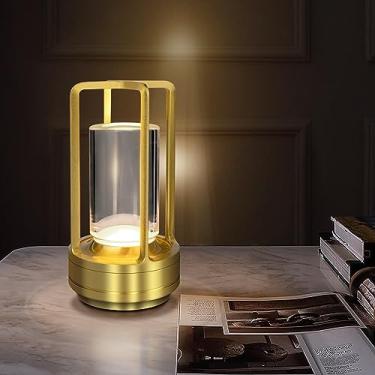 Imagem de Suteng Luminária De Mesa Sem Fio Para Ambientes Internos E Externos, Portátil Metal, Lanterna Cristal Led Recarregável, 3 Cores, Ajuste Intensidade Luz Por Toque, Alimentada Bateria Quarto Restauran