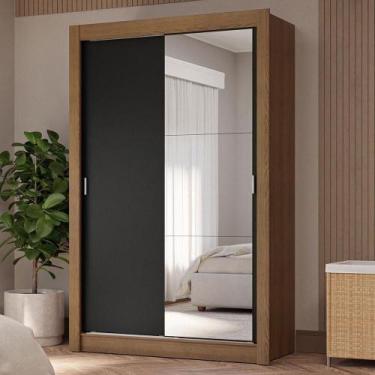 Imagem de Guarda-roupa Solteiro 2 Portas Correr 4 Gav Rústico/Preto - MADESA