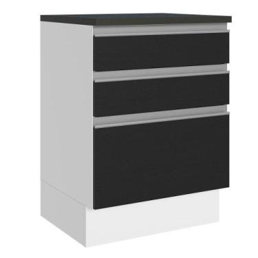Imagem de Balcão 100% Mdf 60 Cm 3 Gavetas Branco/preto - MADESA