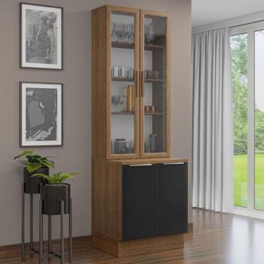 Imagem de Kit Balcão + Cristaleira 70cm Rustic Preto Lux Madesa