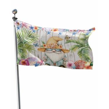 Imagem de Bandeira de gnomo para exterior 0,9 x 1,5 m, palmeira de verão, textura de madeira branca, resistente, impermeável, com costura dupla, faixa com dois ilhós