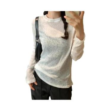 Imagem de Camiseta Feminina Sexy Transparente - Manga Comprida, Gola Redonda, Ma