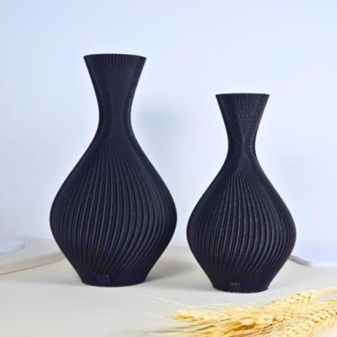 Imagem de Kit 2 Vasos Duna Acabamento Mesa Rack Decoração Sala, Quarto, Hall, Banheiro e Cozinha(Duna Preto,MINI (15 e 18cm))