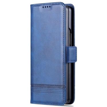 Imagem de LYJSMGZ Capa carteira flip para Samsung Galaxy Z Fold 7, porta-cartões vintage de couro com fecho magnético, proteção contra choque, capa interna, azul, dobra 7