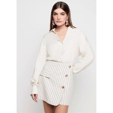 Imagem de Saia Curta Dzarm Transpassada Em Linho Risca de Giz-Feminino