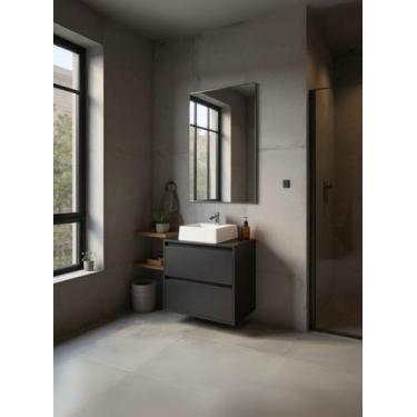 Imagem de Gabinete para Banheiro com Cuba e Espelheira 60cm Mdf Grafite Dubai - 