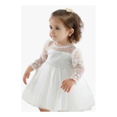 Imagem de Vestido Branco Festa Batizado Manga Longa Casamento Daminha - Baby Plu