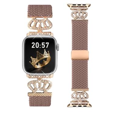 Imagem de Chinber Pulseira trançada compatível com Apple Watch 40 mm, 38 mm, 41 mm, 42 mm, 44 mm, 45 mm, 46 mm e 49 mm, pulseira elástica de nylon macio com pulseira de designer para séries 10/9/8/7/6/5/4/3/2