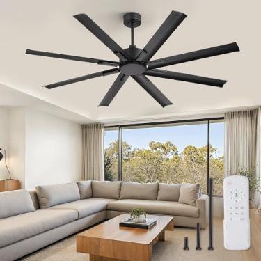 Imagem de ZMISHIBO Ventilador de teto industrial grande de 65 polegadas com 8 lâminas de alumínio, motor CC silencioso, 6 velocidades, ventilador de teto moderno sem luz para garagem/loja/sala de estar, preto