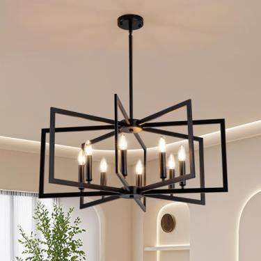 Imagem de LOFTPLUS Lustre Moderno Preto De Fazenda Para Sala De Jantar Luminárias 8 Luzes Lustres De Roda De Carroça Para Sala De Estar Ilha De Cozinha Entrada Hall De Entrada Quarto Dia 24" Altura Ajustável