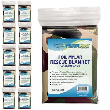 Imagem de Primacare CB-6842-10 Pacote com 10 cobertores de camuflagem Mylar de folha de emergência, 213 cm de comprimento x 132 cm de largura