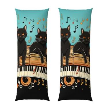 Imagem de Capa de travesseiro corporal com zíper ultramacia e refrescante, capa protetora respirável para o corpo, gatos, deitados no teclado de piano, capa de almofada decorativa para casa, 51 x 137 cm