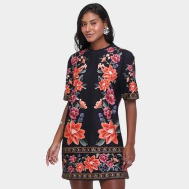 Imagem de Vestido Farm Tshirt Básico Floral Belle, Preto, G