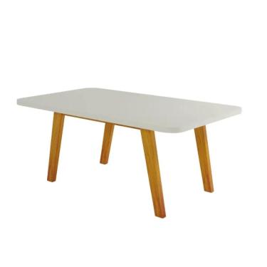 Imagem de Mesa de Jantar Retangular com Tampo de Vidro Firenze Naturale e Off White 160cm