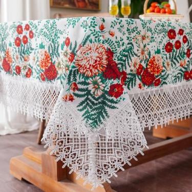 Imagem de SUTAVIA Toalha de mesa branca requintada bordada de renda elegante toalha de mesa retangular reutilizável capa de mesa lavável para festa de casamento em casa (folha floral, retângulo, 152 x 213 cm)