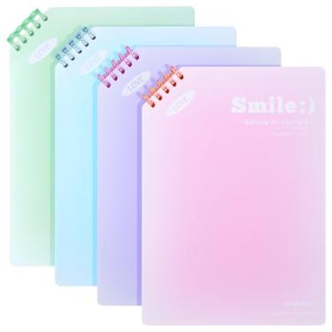 Imagem de miikoul Pacote com 4 cadernos espirais B5, diários de capa de plástico à prova d'água para escrever, 24 x 16,9 cm, 60 folhas/120 páginas, cadernos pautados em espiral, volume para trabalho, estudo de