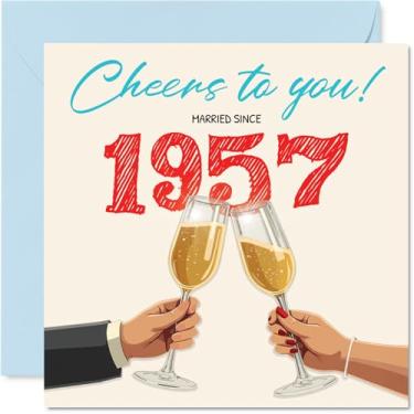 Imagem de Stuff4 Cartão de aniversário de 68 anos para mulheres e homens - Cheers! Married Since 1957 - Cartão de aniversário de 68 anos para esposa companheira marido parceiro, cartões comemorativos de