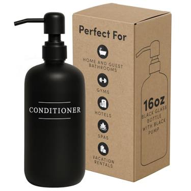 Imagem de 1- Garrafa de vidro preta Shoppe | Dispensador de sabão líquido recarregável | Frasco condicionador de 473 ml para casas, hotéis, quartos de hóspedes e banheiros de férias | Garrafa única