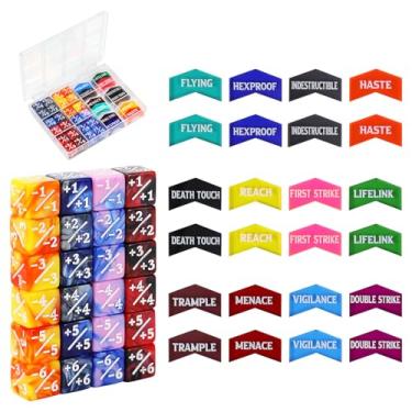Imagem de SIXPONTS 48 Pieces 12mm MTG Dice Abilities -1/+1 Life Counters Dices & MTG Keywords Counter Tokens Set Compatible with Magic The Gathering, TCG, Card Games Accessories (# B Dices & Keyword Counters)