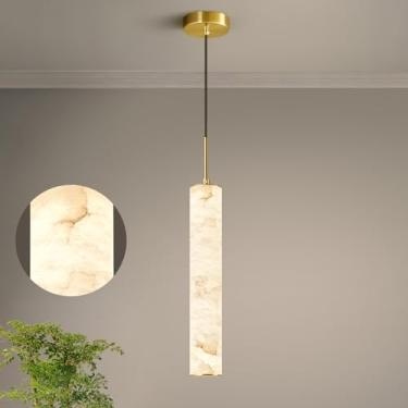 Imagem de LMQNINE Luminárias Pendentes De Alabastro Natural Para Ilha De Cozinha, Lustre Longo De Mármore Branco, Luminárias De Teto Modernas Douradas Para Quarto, Sala De Jantar, Mesa, Sala De Estar, Corred