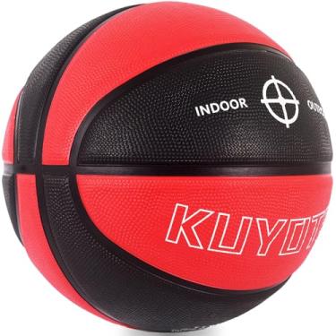 Imagem de KUYOTQ Official Size 7 Basketball 29.5" Black Red Thickened Rubber in&Outdoor Mens Basketball for Game Play(Deflated)