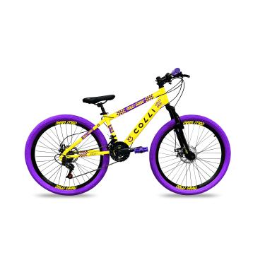 Imagem de Colli Bike, Bicicleta Grau, Aro 26, Freios a Disco, 21 V, Alavanca Rapid Fire 3/7V, Pedivela Triplo Aço, Selim Colli C/Carrinho, Pedal Free Sport 9/16 Colorido, Pneus Coloridos, Guidão Downhill