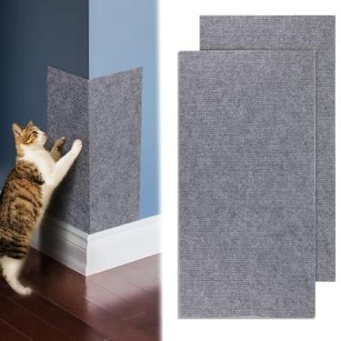 Imagem de 2pcs Tapete Arranhador Carpete Gato, 30x60cm Almofadas Arranhadoras Autoadesivas para Parede Piso Sofá & Proteção Móveis Tapete Escalada Durável para Gatos de Interior (Cinza)