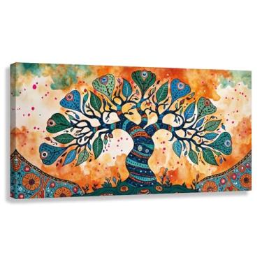 Imagem de Árvore da Vida Arte de parede Impressão em tela Decoração espiritual Imagens vibrantes para sala de estar 60x30cmx1