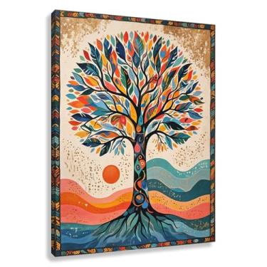 Imagem de Árvore da Vida Arte de Parede Impressão em Tela Decoração Life'S Harmony Multicolorido Sala de Estar Quarto 75x100cmx1