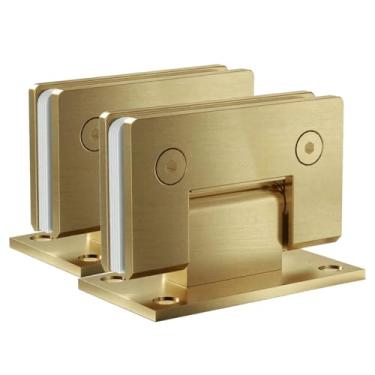Imagem de Bathlink Dobradiças de porta de chuveiro de vidro de 90 graus, dobradiça de porta de chuveiro de ouro escovado resistente para banheiro, 2 peças de dobradiças de porta de chuveiro de aço inoxidável