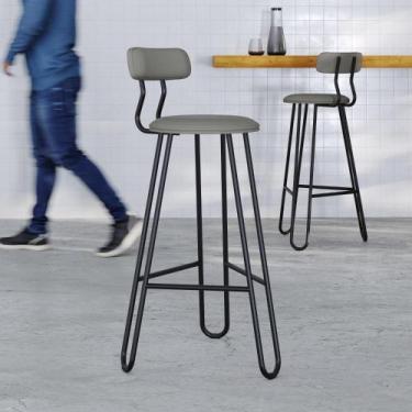 Imagem de Banqueta Alta com Encosto Ginger Estrutura Preta - Metalig