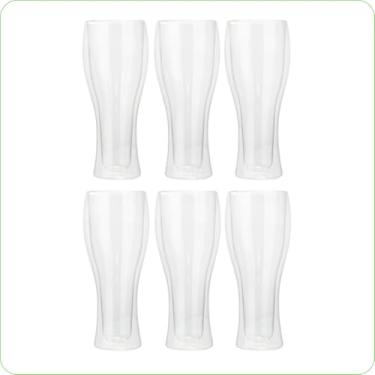 Imagem de Jogo Copos de Vidro Parede Dupla Térmico Cerveja Chopp Gelado (6, 500ml)