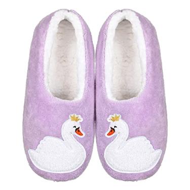 Imagem de ZYZX Pantufas femininas de animais com garras, térmicas, macias, engraçadas, macias, com forro de lã antiderrapante, meias felpudas para uso interno, 064tejx Roxo, 6.5/7.5 UK