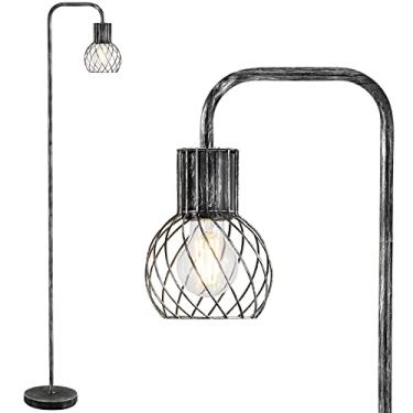 Imagem de Luminária de chão industrial, lâmpada de pé prata antiga moderna com lâmpada LED de 6 W, interruptor de pé, lâmpadas altas de metal para sala de estar, quarto, escritório, escritório, sala de estar