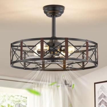 Imagem de Fanbulous Lustre de 23 polegadas ventiladores de teto com luzes e controle remoto, ventilador de teto preto sem lâmina com 6 velocidades e temporização, luzes de ventilador Samll para cozinha, quarto