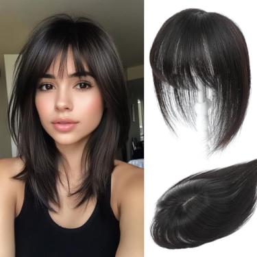 Imagem de Toppers para mulheres cabelo humano real com franja costurado à mão 360° cobertura 3D natural para cabelos finos para mulheres com queda de cabelo base suíça (1B#)