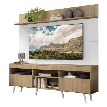 Imagem de Rack Retrô Com Painel E Suporte Tv 65" Madri Multimóveis V3374 Rustic/Branco Rustic/Branco