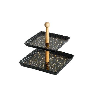 Imagem de Alça de madeira ondulada de cerâmica Xingyue fruteira criativa nórdica - camada dupla preta