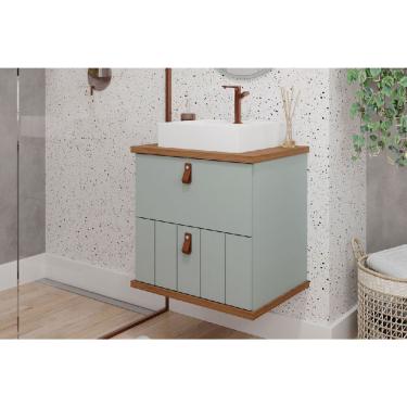 Imagem de Balcão p/ Banheiro Milano 1 Porta e 1 Gaveta c/ Cuba 60cm Pistache/Freijo - MGM