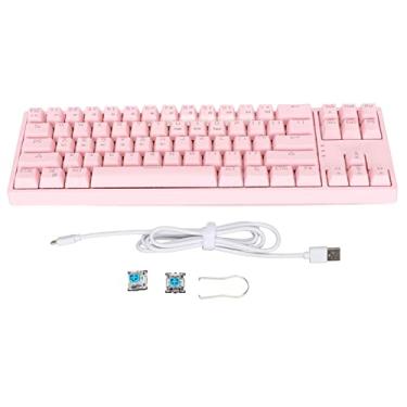 Imagem de Teclado Mecânico de Computador, Teclado Mecânico Material ABS 71 Teclas para Digitação (Rosa)